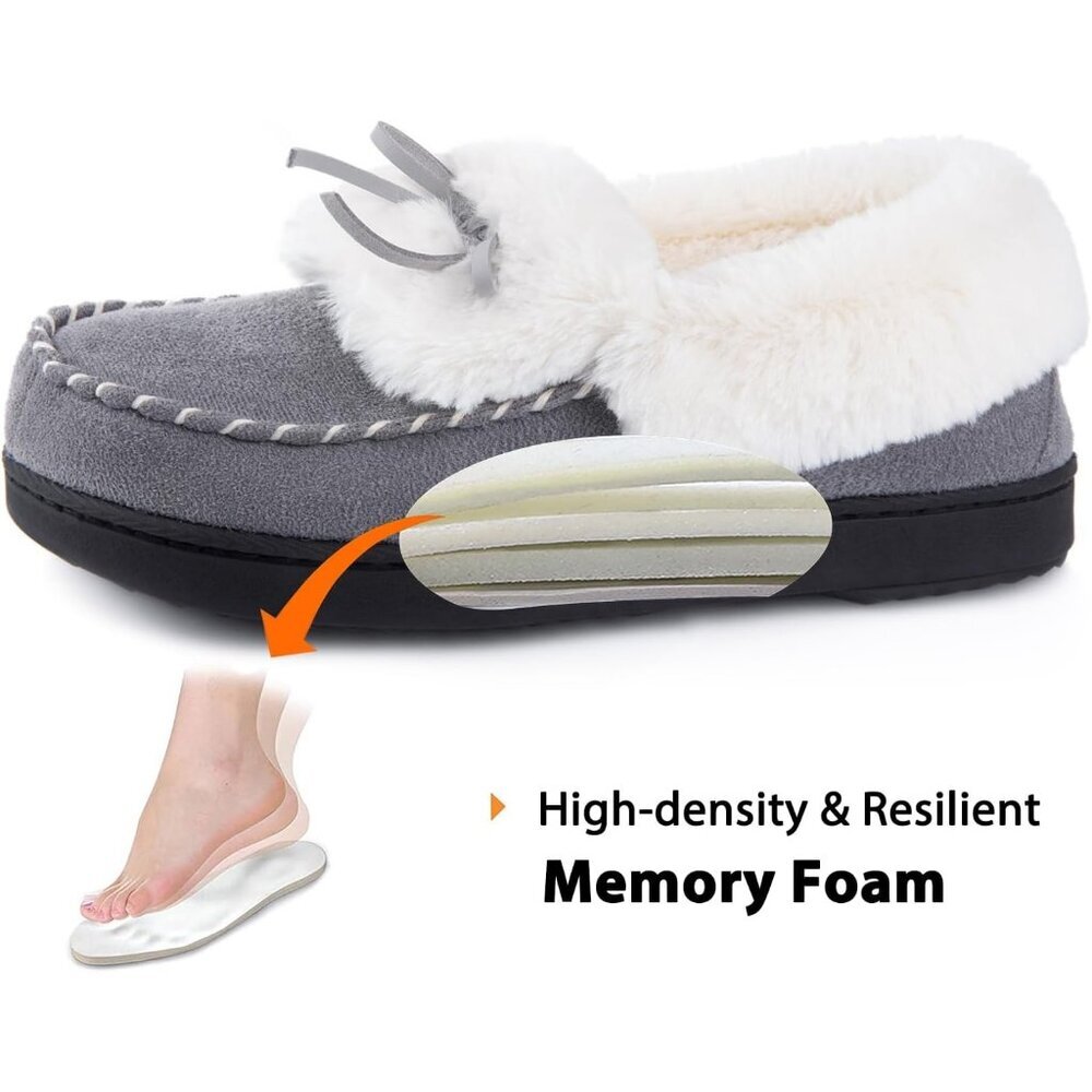 Women's Gray Faux Fur Trapper Style Upper Wrap Memory Slipper Boot Shoes - Picture 4 of 6